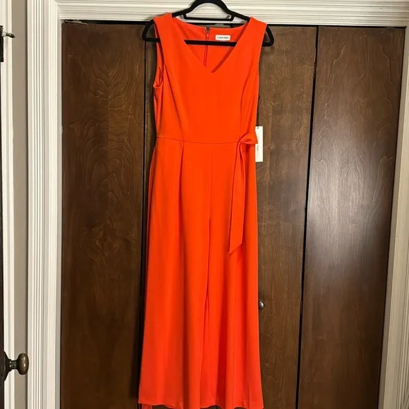 Calvin Klein Sleeveless Jumpsuit Size 8 Orange/Red poppy color - Picture 1 of 8